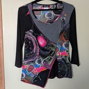 Vintage Asymmetrical Embellished Art to Wear Top